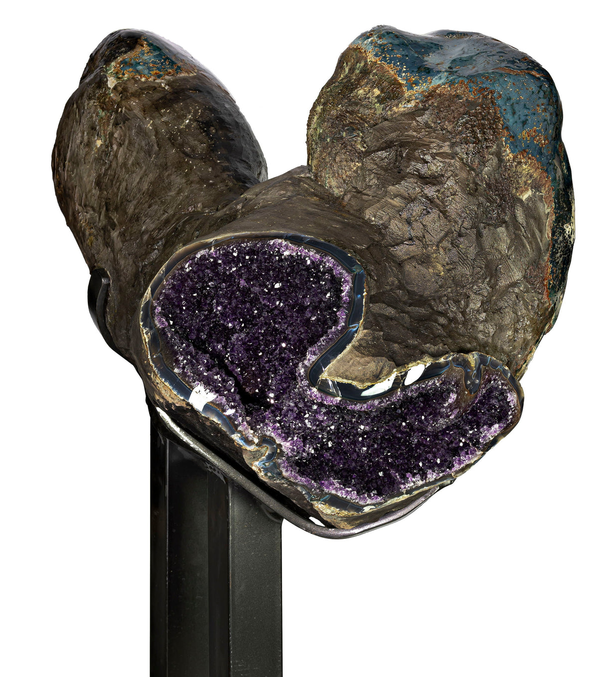 Amethyst Geode Multi-Vug with Calcite Crystal & Druze in Custom Fitted Stand