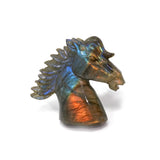 Labradorite Carving - Stallion Head Small with Distinctive Rainbow Flash - Half Golden Orange & Cool Blues