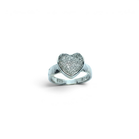 Rare Earth Gallery rhodium-plated sterling silver ring featuring a sparkling angel aura druze heart-shaped stone.