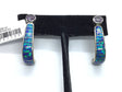 View of Blue Opal Earrings With Round Amethyst Cz -Partial Hoop