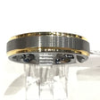 Tungsten ring with brushed gray center and gold-plated edges, 6mm band size 10 side view
