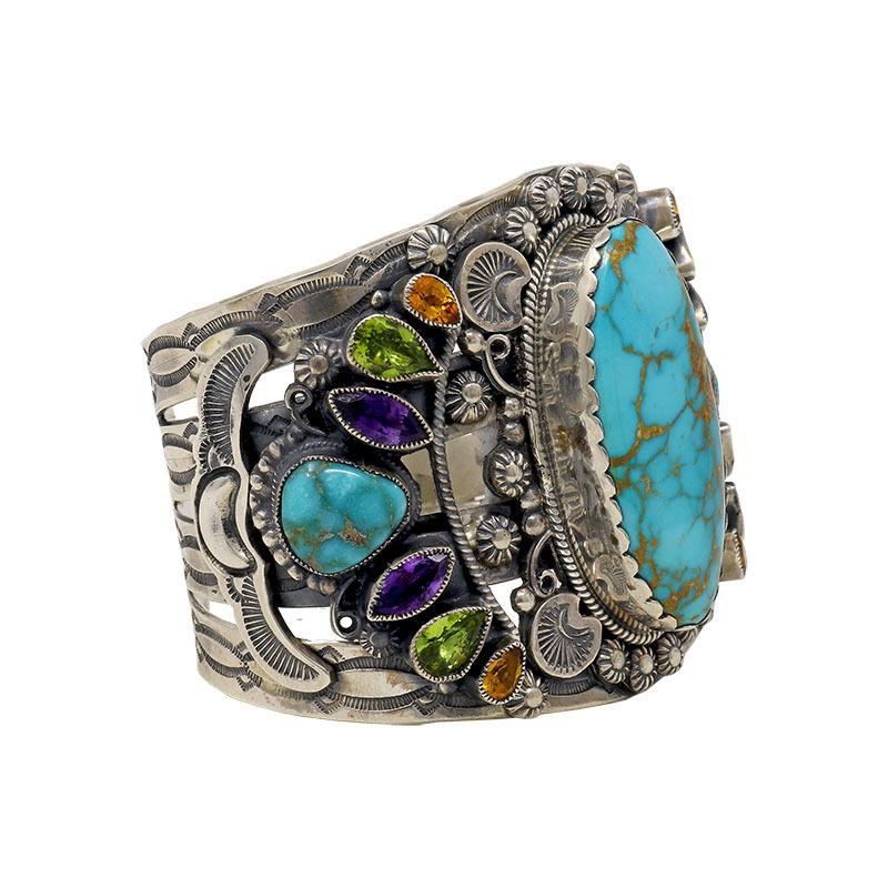 Leo Feeney Royston Turquoise Cuff Bracelet -Flat Oval with Amethyst, Peridot & Citrine