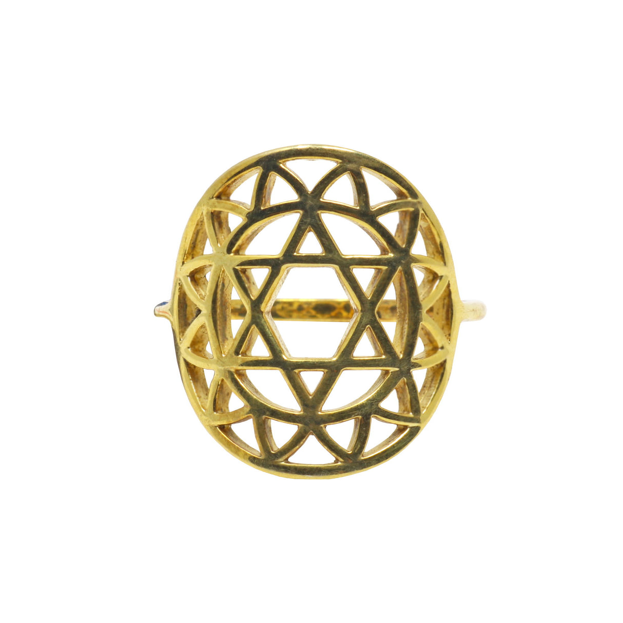 Heart Chakra Silver Ring with Gold Overlay - Sacred Geometry