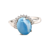 Bague Larimar - Ovale serti de griffes avec croissant CZ blancs serti en chaton argenté
