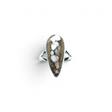 Rare Earth Gallery Howlite Wild Horse pear cabochon ring in a 925 sterling silver bezel with a cutout band