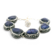 Lapis lazuli link bracelet, six faceted pears framed with marcasite and crystal pave