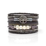 Dark Gray Tree of Life Multi Wrap Bracelet - Sacred Geometry with Magnetic Clasp