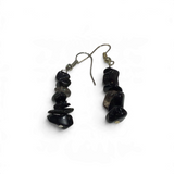 Black onyx chip bead dangle earrings on silver ear wires