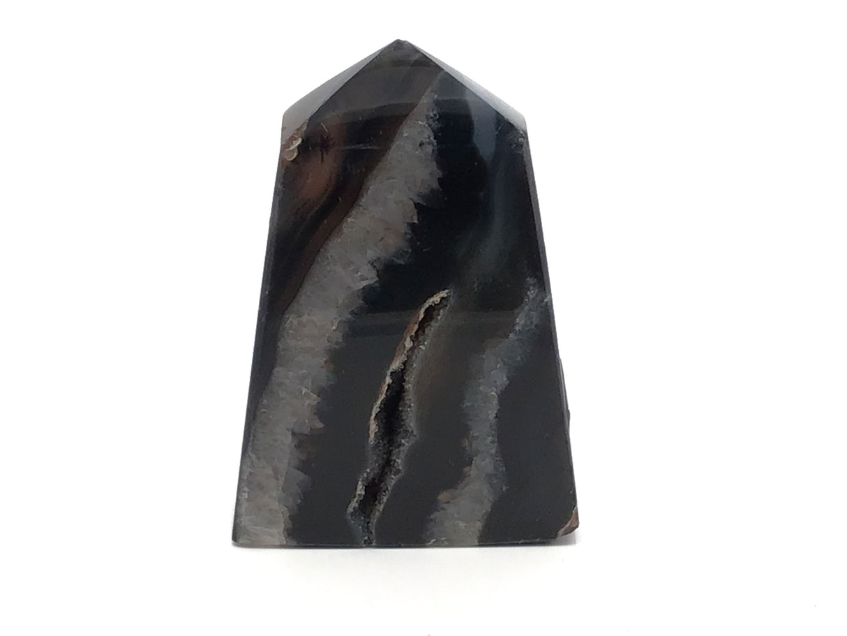 Black Agate Tower Point - Cut & Polished with Druze
