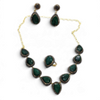 Rare Earth Gallery emerald jewelry set featuring faceted pear-shaped stones, marcasite, and gold Swarovski crystals.
