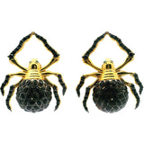 Nano Stone Stud Earrings - Black Spider with Green Eyes in Gold Vermeil over 925 Sterling Silver