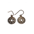 Rare Earth Gallery sterling silver heart chakra earrings with a rose gold overlay and sacred geometry design.