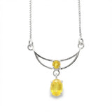 Faceted Yellow Sapphire Necklace - Round Prong Set In 925 Sterling Silver Half Moon with Faceted Dangling Oval