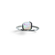 Rare Earth Gallery square white opal ring featuring a sparkling CZ pave band in a polished silver setting.