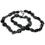Rare Earth Gallery tumbled snowflake obsidian necklace featuring polished black and grey patterned gemstone beads.