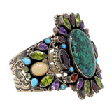 Leo Feeney Chatoyant Malachite & Chrysocolla Cuff Bracelet with Garnet, Ethiopian Opal, Peridot, Sleeping Beauty Turquoise & Amethyst
