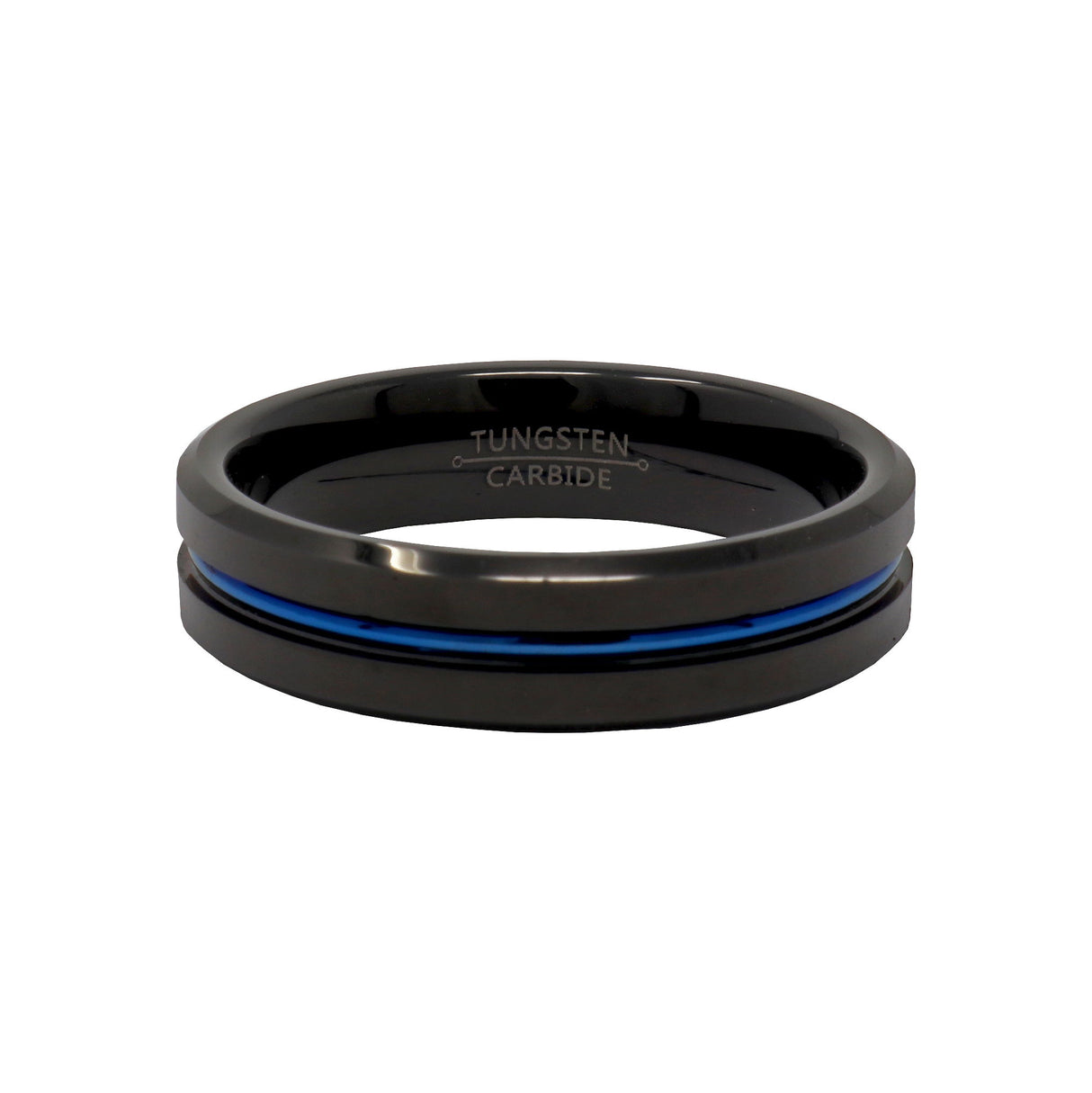 Bague en tungstène 6 mm avec rainure bleue