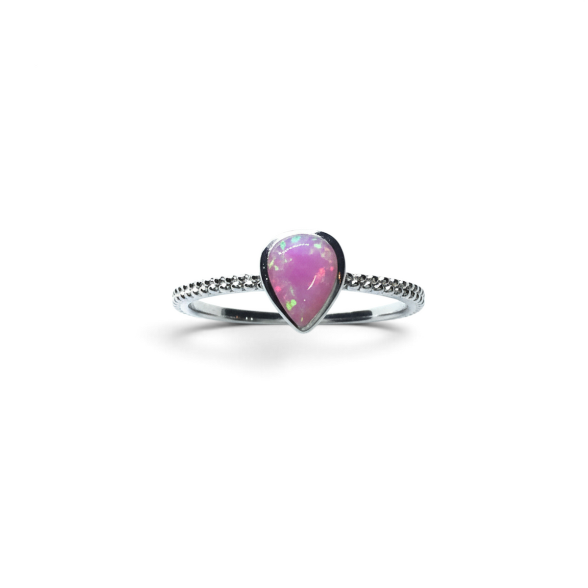 Pink Opal Ring with Textured Band - Pear Shape Sz10