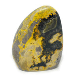 Bumblebee Jasper Freeform Polished Cut Base - Charcoal Linear Splash Along Right Side of Stone