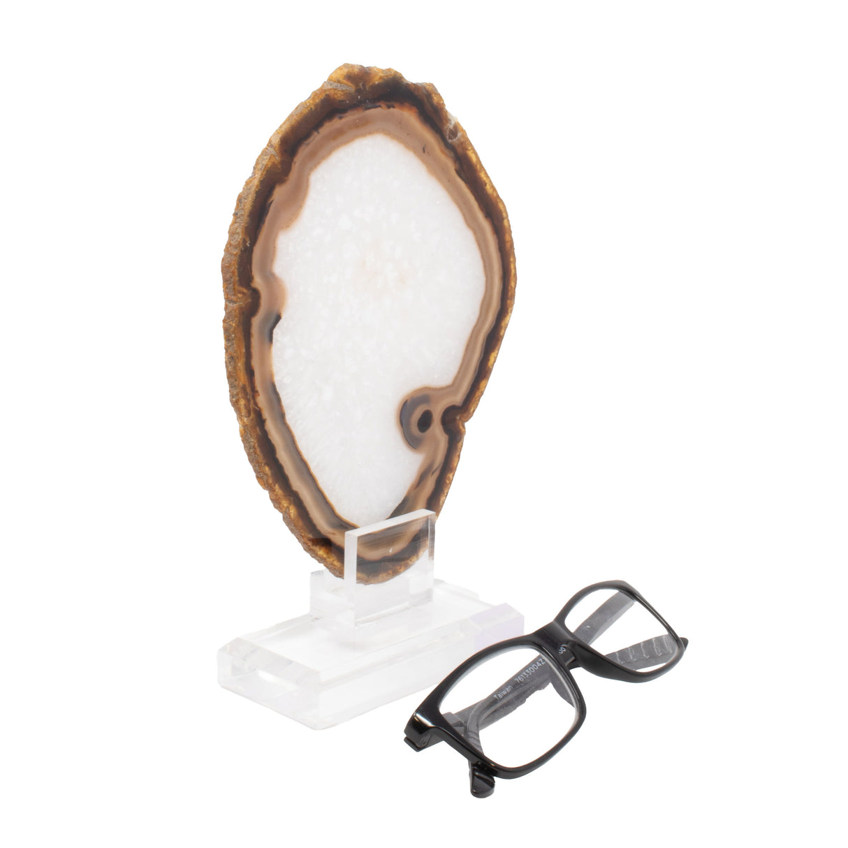 Carnelian Agate Slice on Acrylic Screw Stand - Classic Quartz Center with Tubluar Eye Inclusion