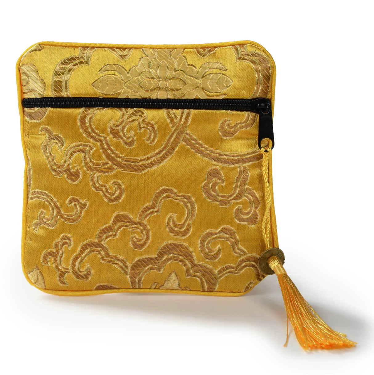 Yellow Silk Jewelry Pouch with Zipper