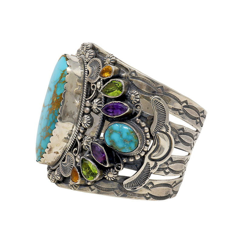 Leo Feeney Royston Turquoise Cuff Bracelet -Flat Oval with Amethyst, Peridot & Citrine