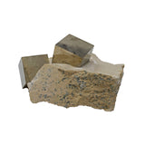 Cubic Pyrite Single Crystals in Matrix on Lucite Stand