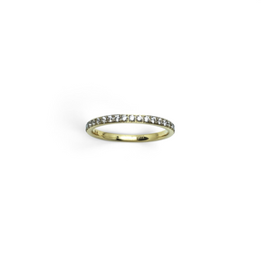 Rare Earth Gallery 2mm titanium ring with gold IP plating and a half-band of sparkling white cubic zirconia stones.