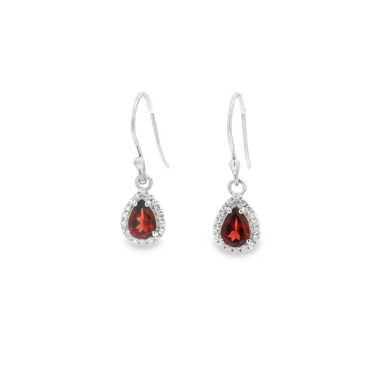 Faceted Prong Set Dangle Earrings in CZ Halo with Rhodium Vermeil - Teardrop