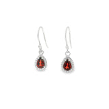 Faceted Prong Set Dangle Earrings in CZ Halo with Rhodium Vermeil - Teardrop