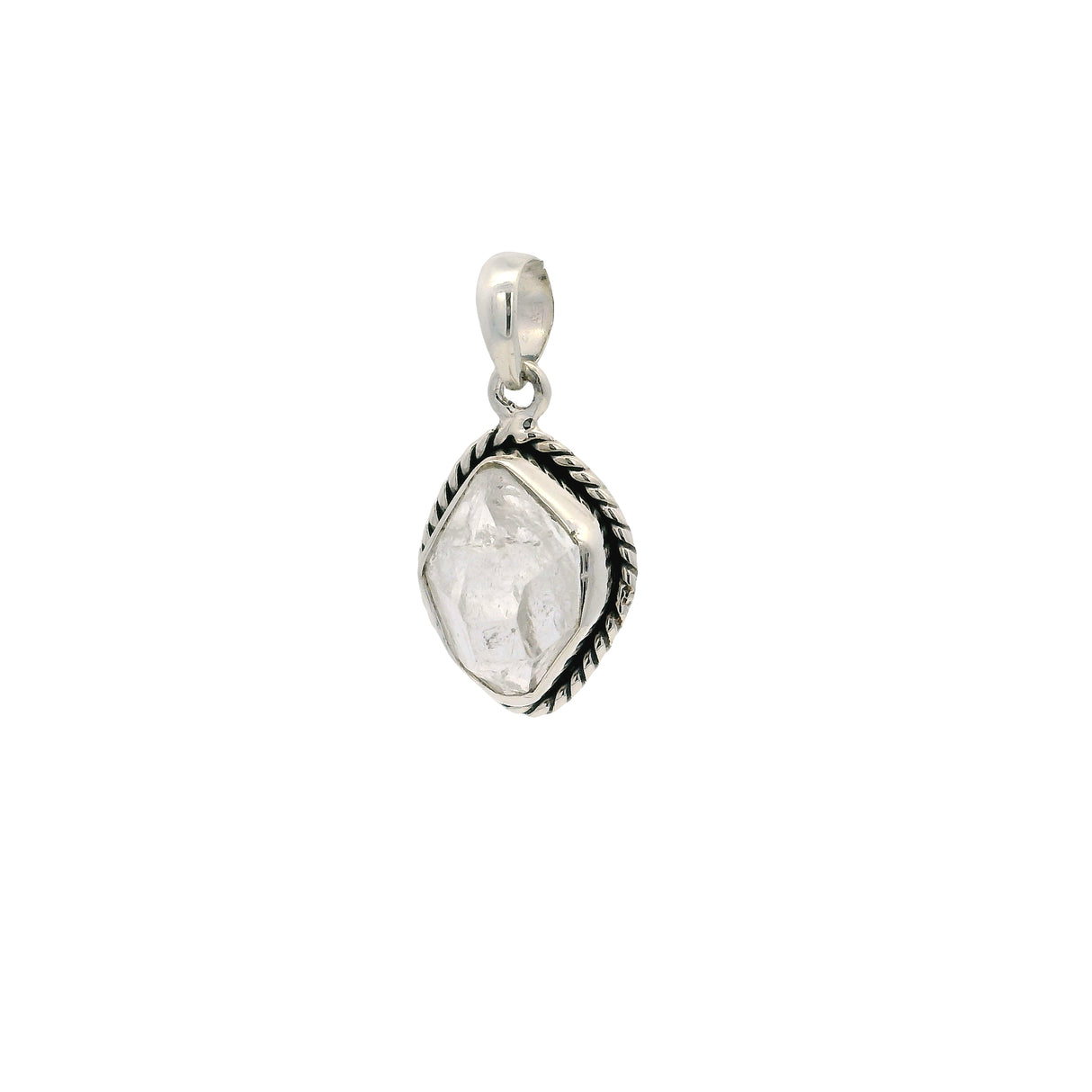 Herkimer Diamond Pendant - Freeform With Rope Bezel Set