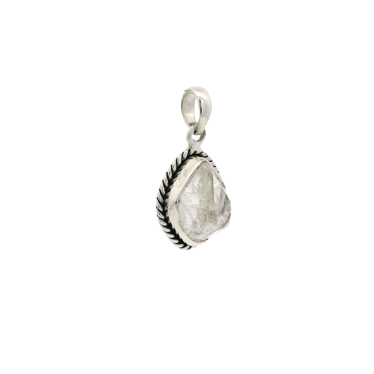 Herkimer Diamond Pendant - Freeform With Rope Bezel Set