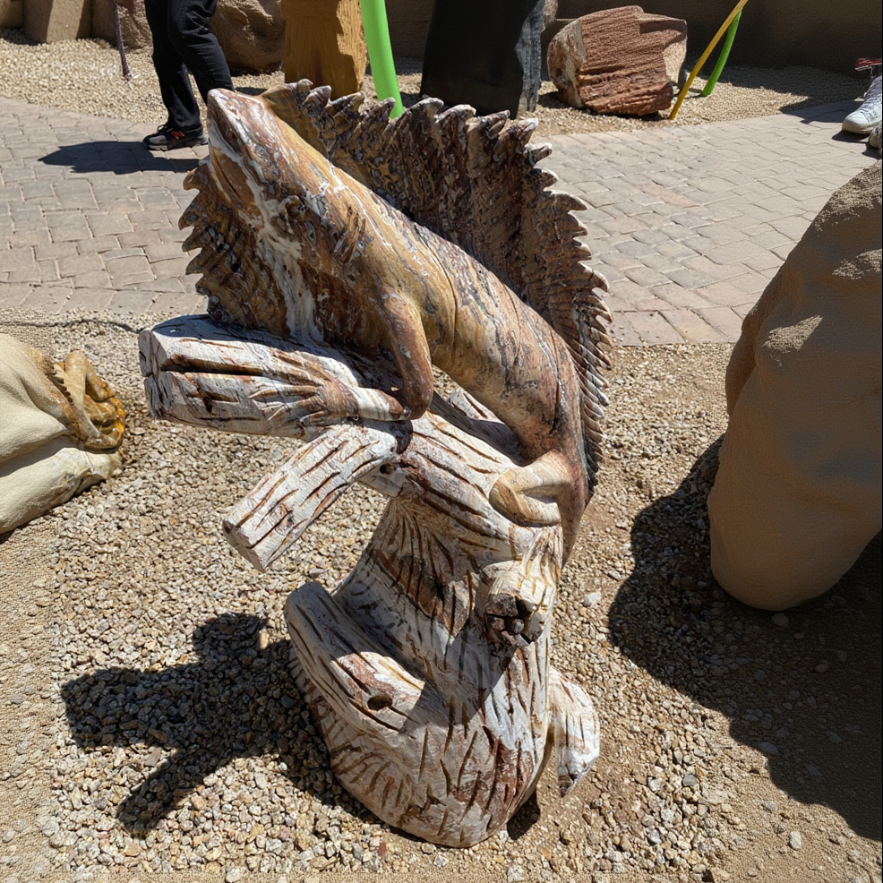 Red Travertine Marble Iguana On Branch