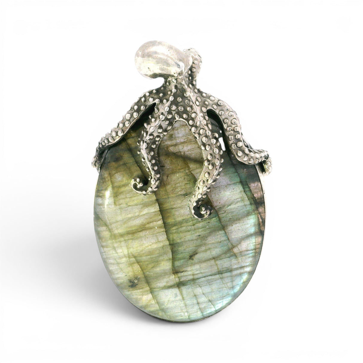 Labradorite Pendant - Oval with Ornate Silver Octopus Bail