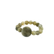 Labradorite beaded stretch ring in gray-green with a matte round focal bead