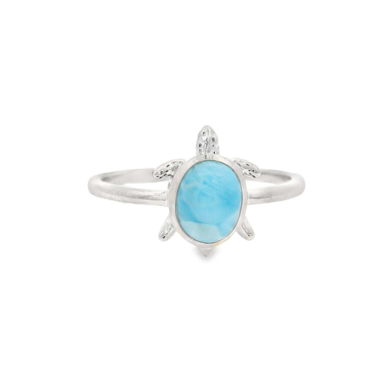 Larimar Turtle Ring - Oval Cabochon Bezel Set in Turtle Design