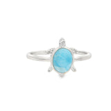 Larimar Turtle Ring - Oval Cabochon Bezel Set in Turtle Design