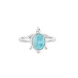 Larimar Turtle Ring - Oval Cabochon Bezel Set in Turtle Design