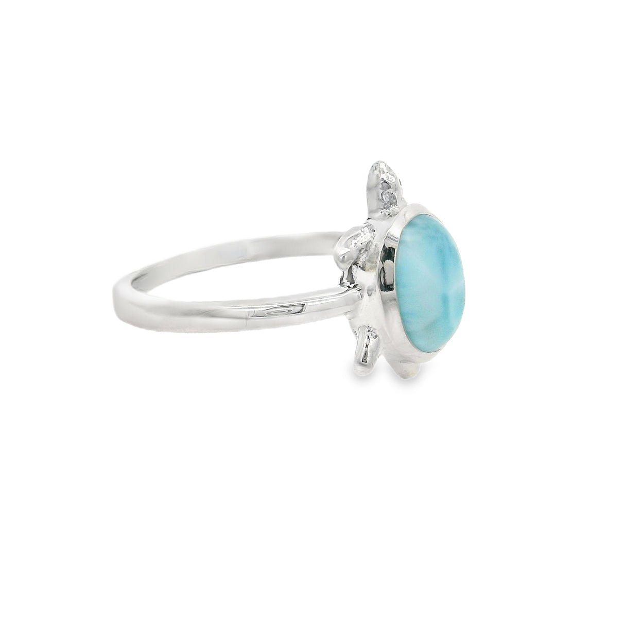 Larimar Turtle Ring - Oval Cabochon Bezel Set in Turtle Design