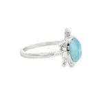 Larimar Turtle Ring - Oval Cabochon Bezel Set in Turtle Design
