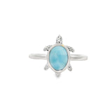 Larimar Turtle Ring - Oval Cabochon Bezel Set in Turtle Design