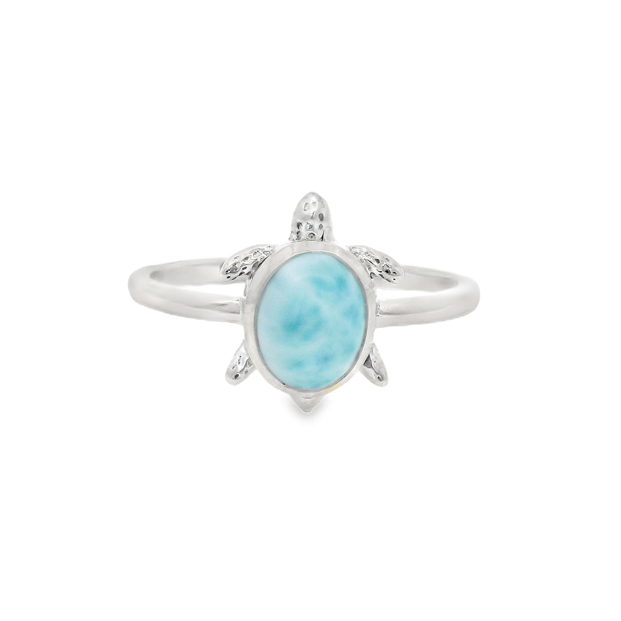 Larimar Turtle Ring - Oval Cabochon Bezel Set in Turtle Design