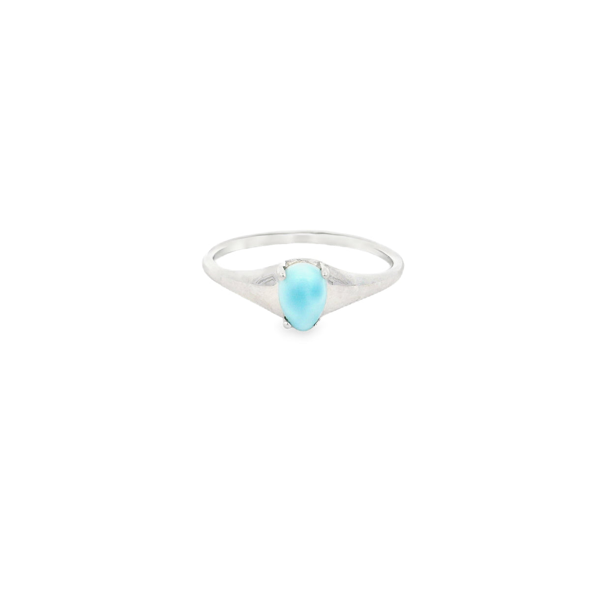 Larimar Ring Teardrop Cabochon Prong Setcon Tapered Silver Band