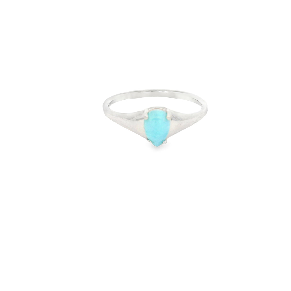 Larimar Ring Teardrop Cabochon Prong Setcon Tapered Silver Band