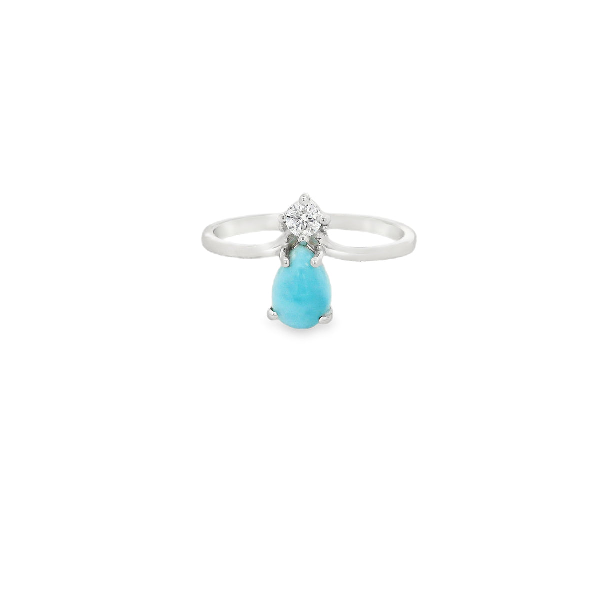 Larimar Teardrop Prong Set Ring with Single White Topaz Round Prong Set