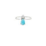 Larimar Teardrop Prong Set Ring with Single White Topaz Round Prong Set