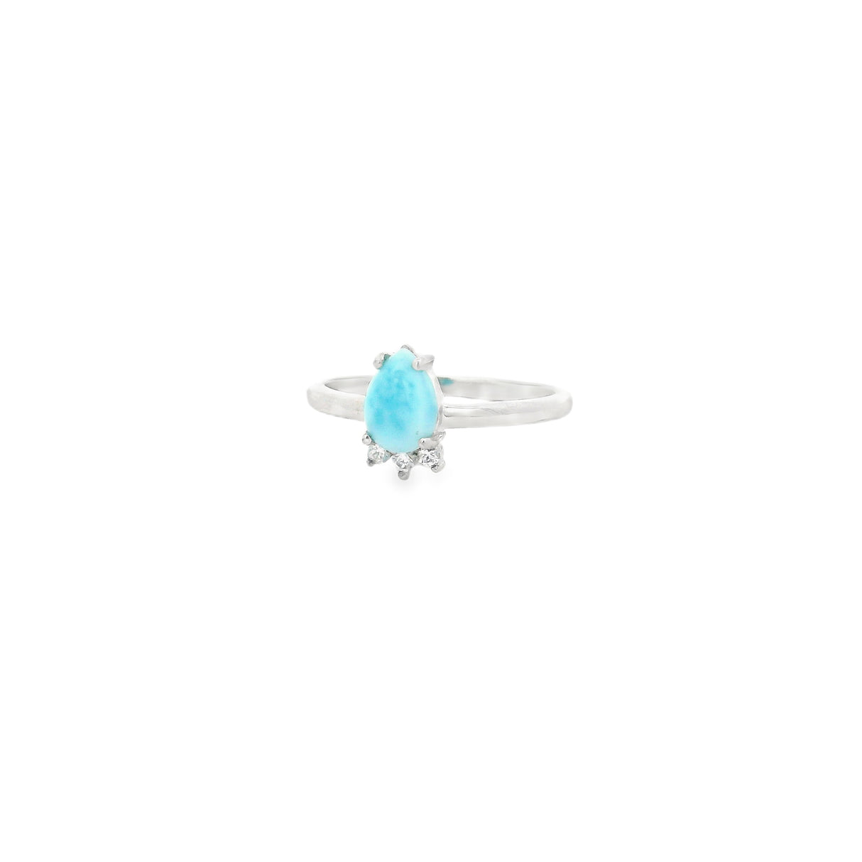 Larimar Teardrop Prong Set Ring with White Topaz - Trio Prong Set