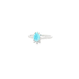 Larimar Teardrop Prong Set Ring with White Topaz - Trio Prong Set