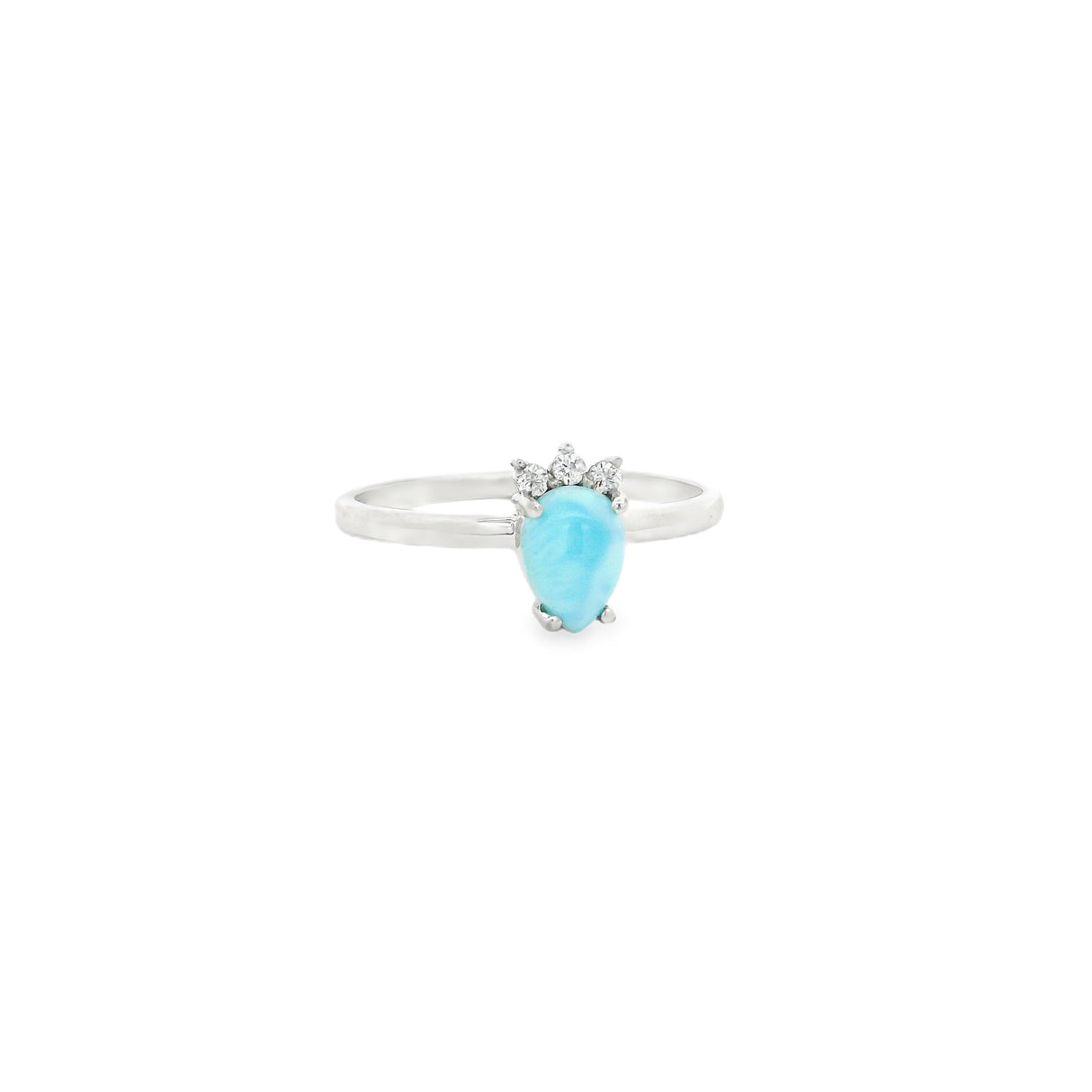 Larimar Teardrop Prong Set Ring with White Topaz - Trio Prong Set