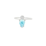 Larimar Teardrop Prong Set Ring with White Topaz - Single Round Bezel Set